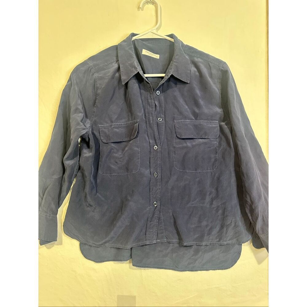 Equipment Navy Button-Down Silk Shirt - Picture 2 of 7